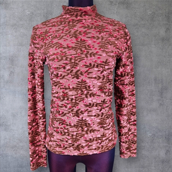 Vintage 90s Only Hearts Pink Pink & Velvet Cherry Blossom Turtleneck Large M21 - Picture 1 of 9